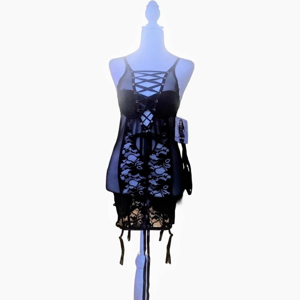 NWT | S: Small | Lace-Up Chemise & Panty Set 🖤 iCollection | 46.7% Off!